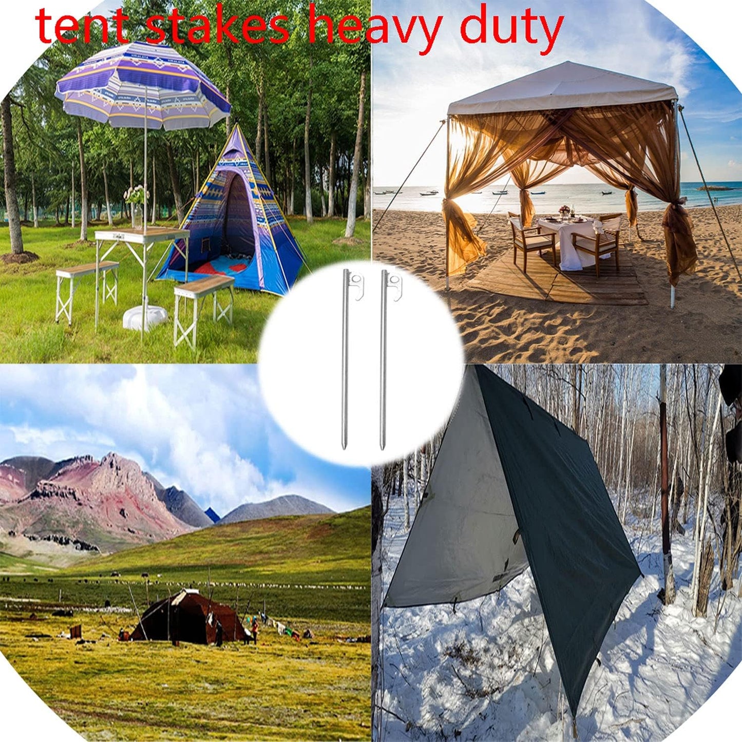 Tent Stakes Heavy Duty Ground Anchors Unbreakable and Inflexible for Camping,Galvanized Non-Rust Metal Tent Pegs 11.8inch Camping Stakes for Anchoring Tent, 8Pcs Canopy Stakes and 1pcs T-Hook