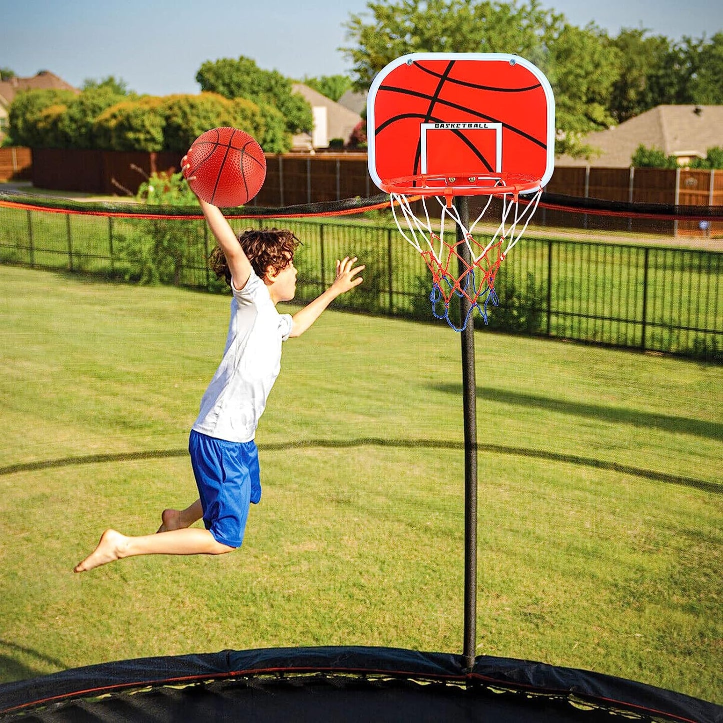 Trampoline Basketball Hoop, Kids Basketball Hoop for Trampoline with Pump and 1 Mini Ball, Sturdy for Toddlers and Children, Fit for Straight Pole