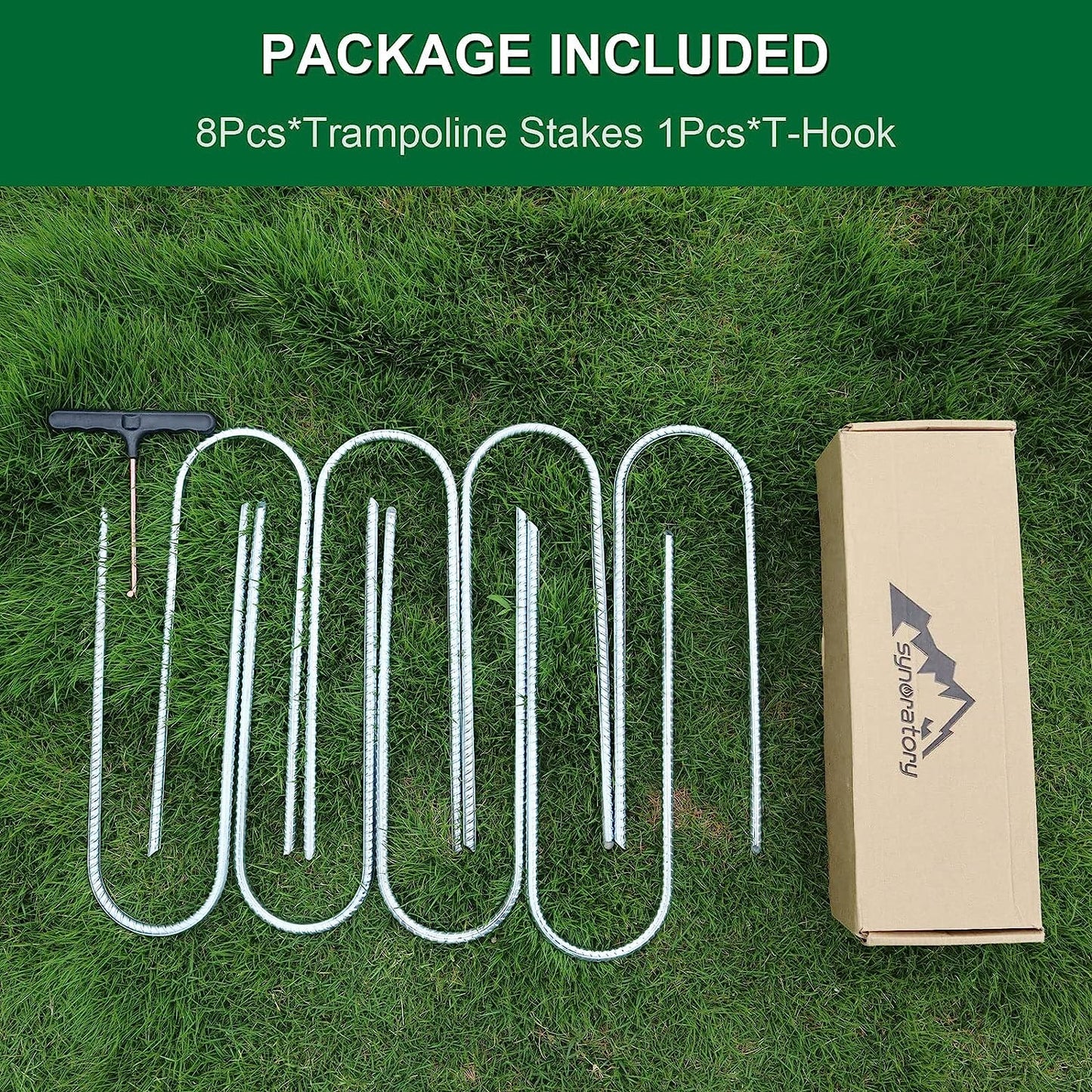 Trampoline Stakes Anchors High Wind Heavy Duty Trampoline Anchor Kit U Type Sharp Ends Safety Ground Anchor Galvanized Steel for Soccer Goals, Camping Tents and Huge Garden Decoration (8Pcs, Silver)