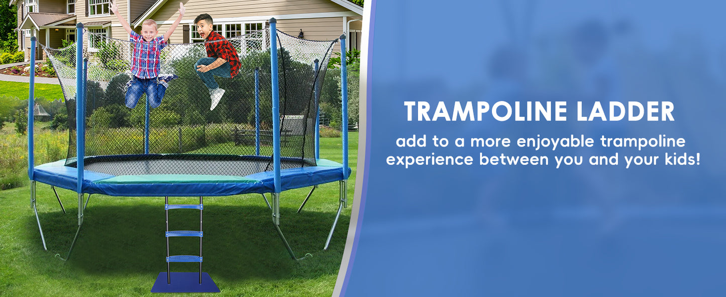 Trampoline Ladder 39inch Long, 3 Step Trampoline Steps with Horizontal Wide Steps, Trampoline Accessories for Kids and Adults (Blue 3 Step)