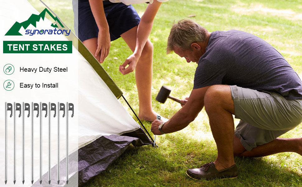 Tent Stakes Heavy Duty Ground Anchors Unbreakable and Inflexible for Camping,Galvanized Non-Rust Metal Tent Pegs 11.8inch Camping Stakes for Anchoring Tent, 8Pcs Canopy Stakes and 1pcs T-Hook