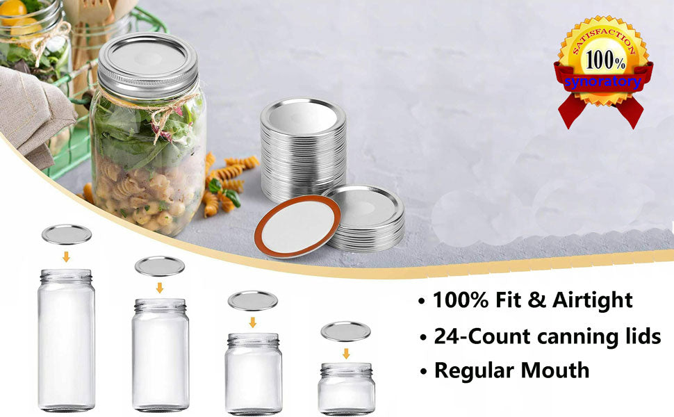 2.75inch Regular Mouth Canning Lids and Sealing Band,Mason Jar Lids for Ball,Kerr Jars,Split-type Lids Leak Proof Stainless Steel Lids for Canning (2.75inch canning lids and bands 24pack)