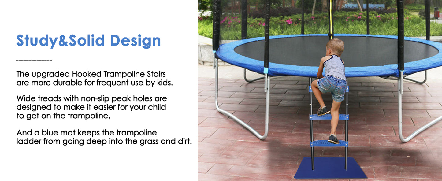 Trampoline Ladder 39inch Long, 3 Step Trampoline Steps with Horizontal Wide Steps, Trampoline Accessories for Kids and Adults (Blue 3 Step)
