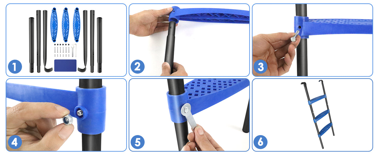 Trampoline Ladder 39inch Long, 3 Step Trampoline Steps with Horizontal Wide Steps, Trampoline Accessories for Kids and Adults (Blue 3 Step)