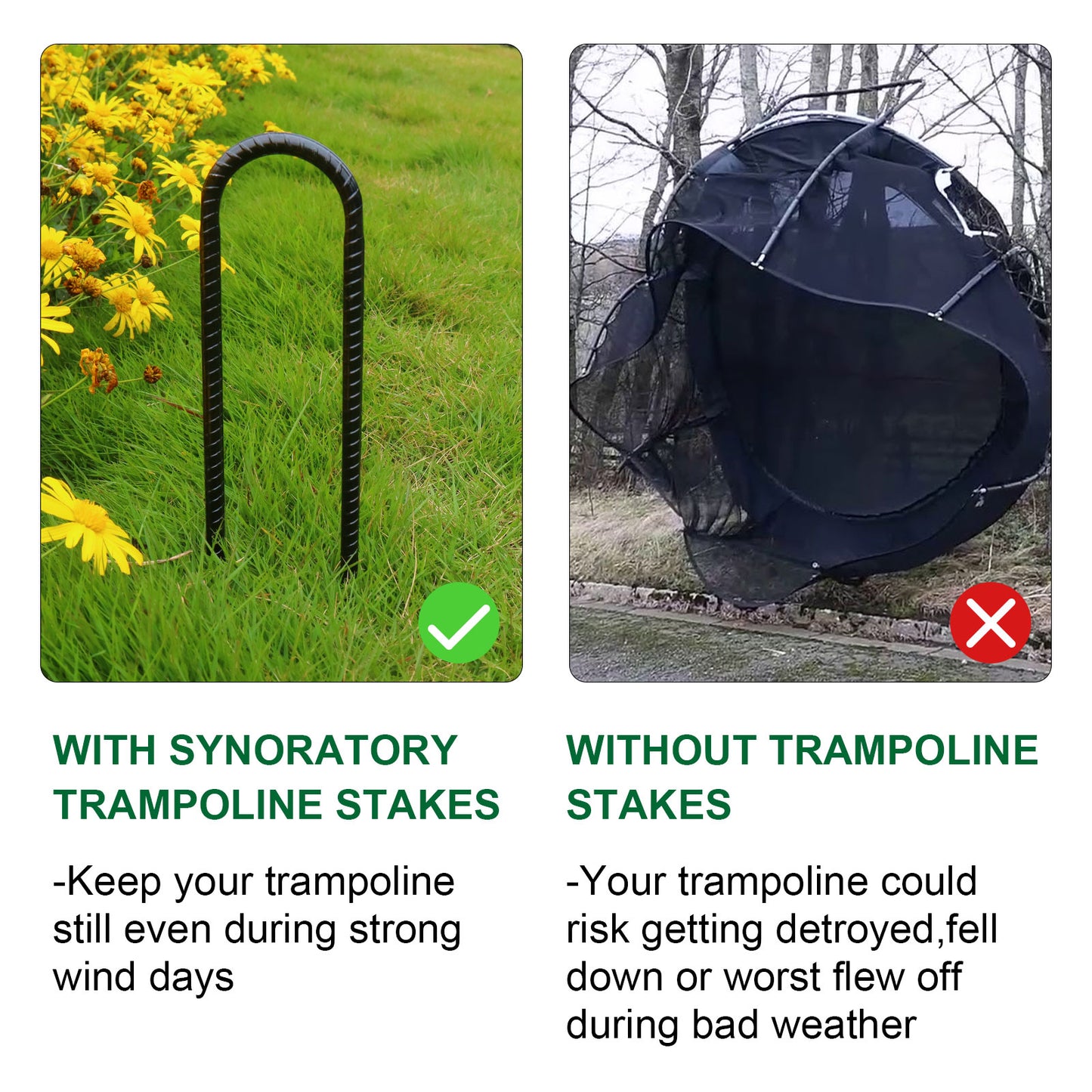 Trampolines Stakes Anchors Trampoline Accessories Wind Stake 12 Inch Heavy Duty High Wind Stake Safety Ground Anchor Galvanized Steel Wind Stakes (Permanent Above Deck, Black)…