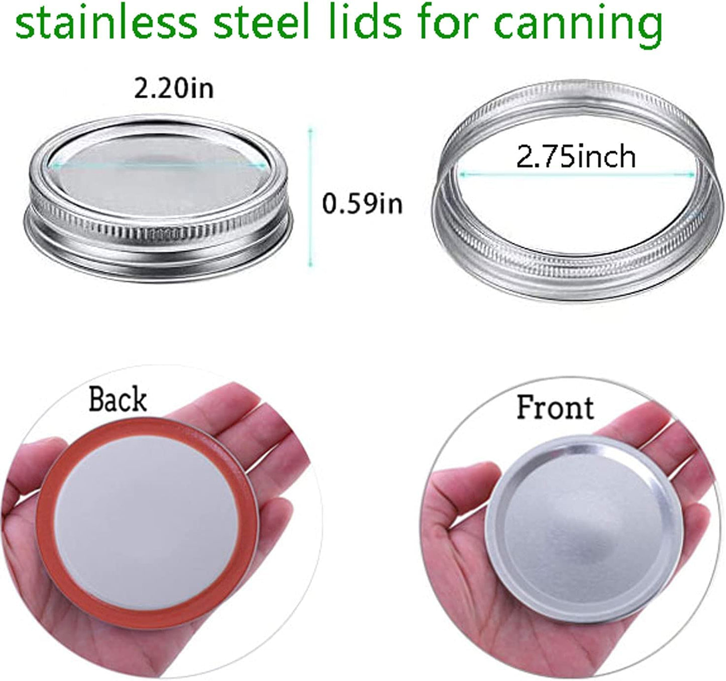 2.75inch Regular Mouth Canning Lids and Sealing Band,Mason Jar Lids for Ball,Kerr Jars,Split-type Lids Leak Proof Stainless Steel Lids for Canning (24pcs canning lids)