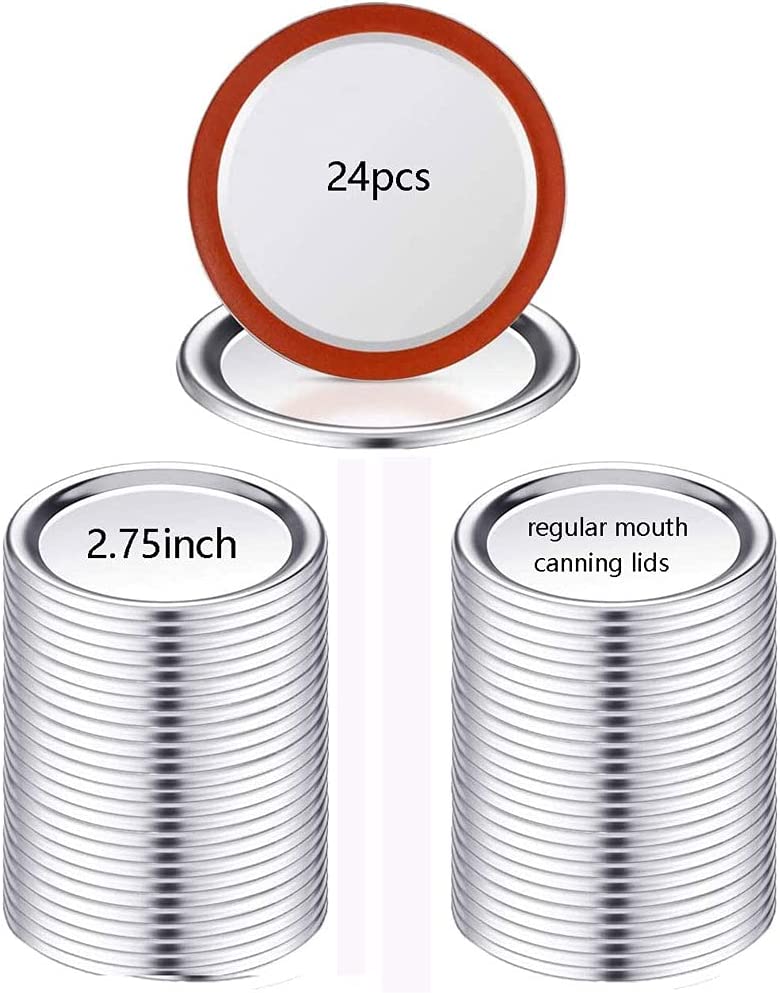 2.75inch Regular Mouth Canning Lids and Sealing Band,Mason Jar Lids for Ball,Kerr Jars,Split-type Lids Leak Proof Stainless Steel Lids for Canning (24pcs canning lids)
