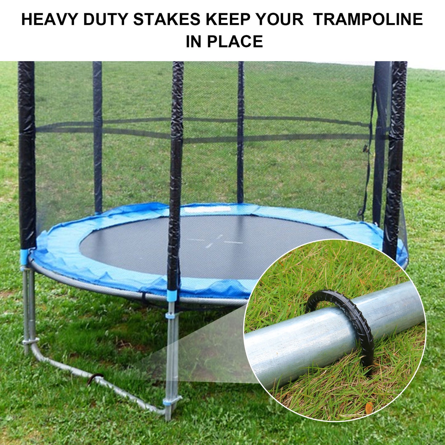 Trampolines Stakes Anchors High Wind Heavy Duty U Type Safety Trampoline Wind Stakes Galvanized Steel (All-Season, Black)