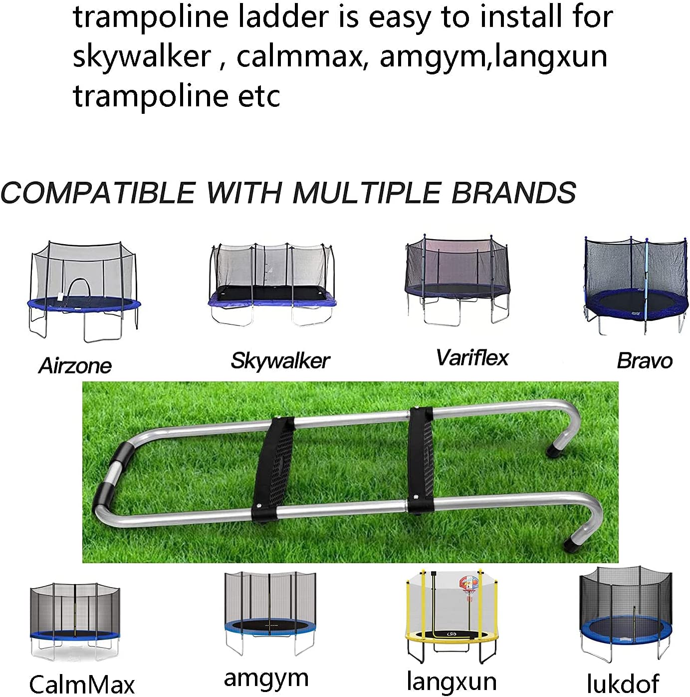 Universal Trampoline Ladder 2 Steps for Trampoline, Rust-Resistant Steel Ladder with Wide Skid-Proof Steps, 41inch Length Trampoline Accessories(inlude 2 Trampoline Stake+Phillips Screwdriver