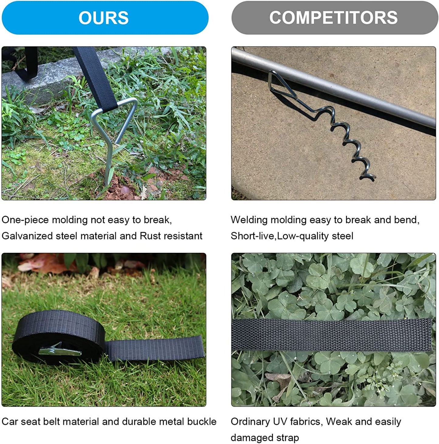 Heavy Duty Trampoline Stakes Anchors High Wind,Galvanized Steel Trampoline Anchors Kit for 15ft,14ft,12ft,10ftTrampoline,15.8inch Ground Anchors Trampoline Accessories