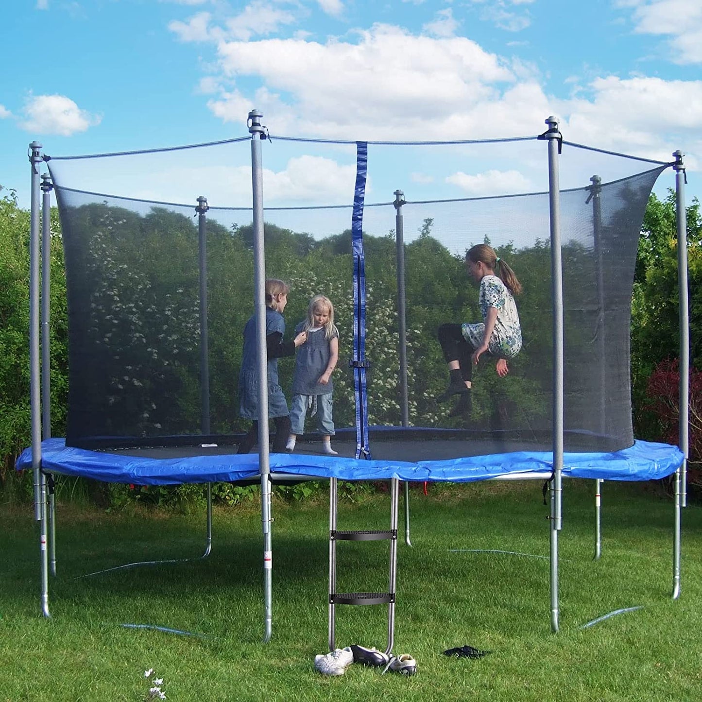 Universal Trampoline Ladder 2 Steps for Trampoline, Rust-Resistant Steel Ladder with Wide Skid-Proof Steps, 41inch Length Trampoline Accessories(inlude 2 Trampoline Stake+Phillips Screwdriver
