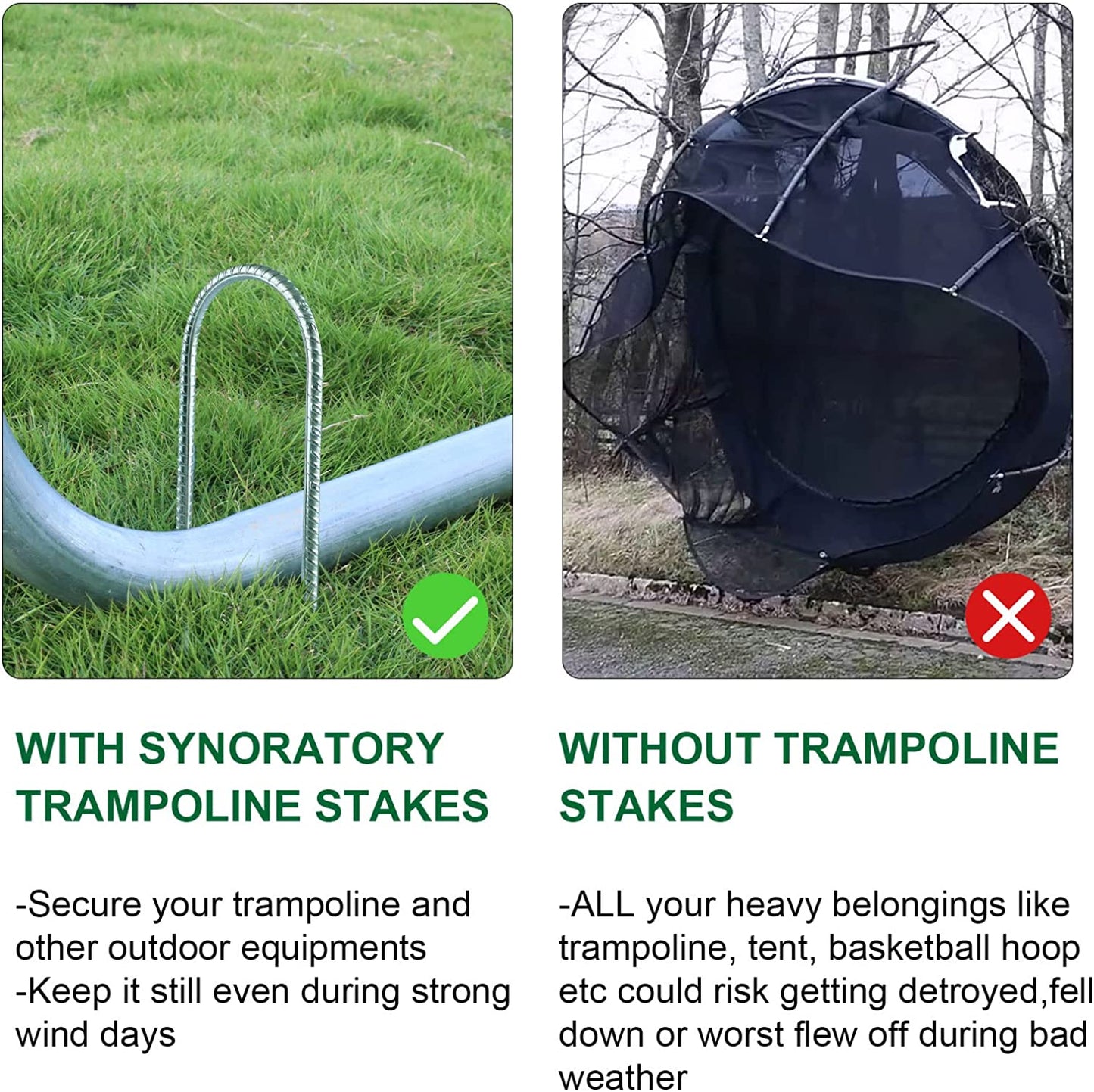 Trampolines Wind Stakes Heavy Duty U Type Sharp Ends Safety Ground Anchor Galvanized Steel for Soccer Goals, Camping Tents and Huge Garden Decoration