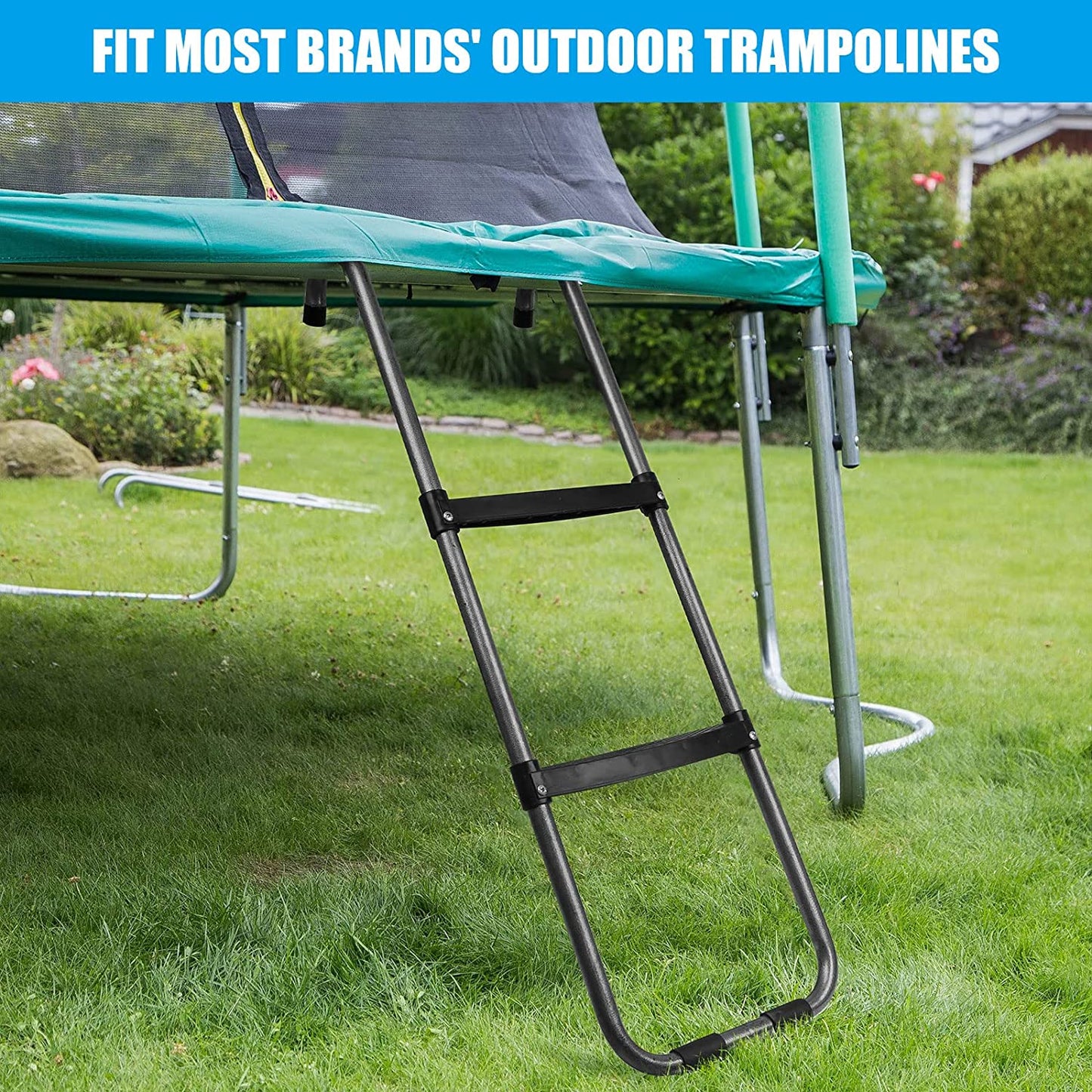 Universal Trampoline Ladder 2 Steps for Trampoline, Rust-Resistant Steel Ladder with Wide Skid-Proof Steps, 41inch Length Trampoline Accessories(inlude 2 Trampoline Stake+Phillips Screwdriver