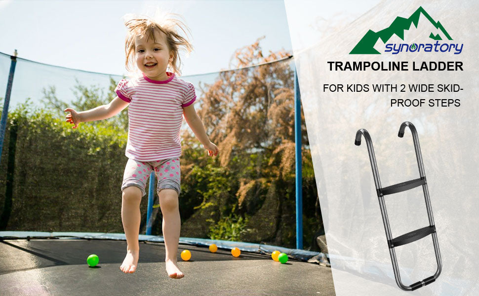 Universal Trampoline Ladder 2 Steps for Trampoline, Rust-Resistant Steel Ladder with Wide Skid-Proof Steps, 41inch Length Trampoline Accessories(inlude 2 Trampoline Stake+Phillips Screwdriver